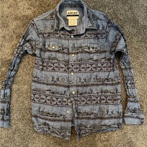 Ariat Blue and Brown Kids Button Down Shirt